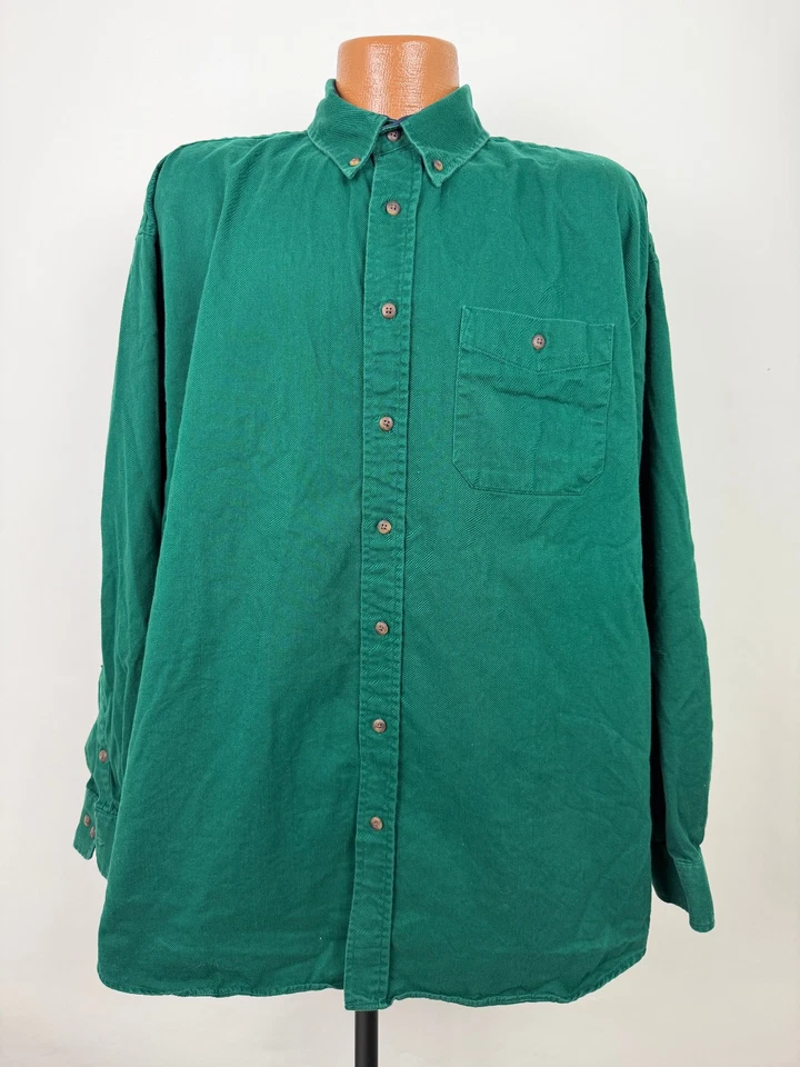 Vintage 90s Forest Green Shirt Men XL TALL Button Up Minimal Drop Shoulder Heavy - Image 2 of 4