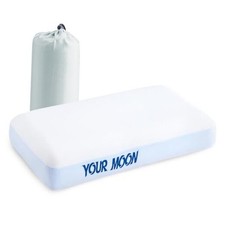 Memory Foam Travel Size Pillow, Pure Cotton Cover, Small 12x20 Inch White Blue