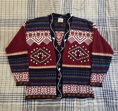 Vintage C-H-U Cardigan Sweater 3D Knit Features Colorful Boho Women's Size Large
