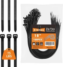 100PCS 18 inch Black Zip Ties Heavy Duty, 75LBS Tensile 18inch, 