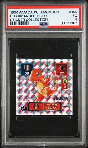 1996 AMADA POKEMON JPN STICKER COLL #155 CHARMANDER-HOLO PSA 5