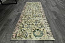 Pale Yellow Distressed Doormat 2x4 Vintage Turkish Hand Knotted Wool Floral Rug