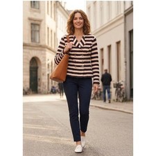Cabi Love Carol Double Breasted Blazer Womens 0 Navy Red Stripe Gold Button