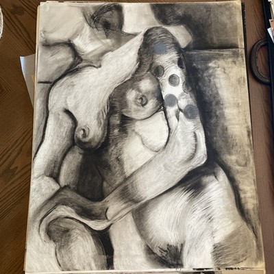 Vintage 1970s Charcoal Figure Drawing Karen Ann Nelson Original Life Study