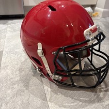 Casco de velocidad Riddell juvenil XL rojo con máscara facial negra, correa blanca para la barbilla