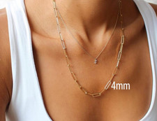 14KT Yellow Gold 4 MM Paper Clip Open Link Chain Necklace NEW Various Lengths
