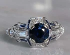 Art Deco Vintage Style 2CT Blue Lab Created Sapphire Engagement 925 Silver Ring