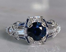 Art Deco Vintage Style 2CT Blue Lab Created Sapphire Engagement 925 Silver Ring