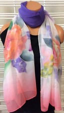 Women's Quality Silk Georgette Scarf Hand Painted Rolled Sheer Elegance SG1005PR