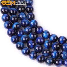 Charka Stone Round Lapis Blue Tiger Eye Stone Loose Beads Jewelry Making 15‘’