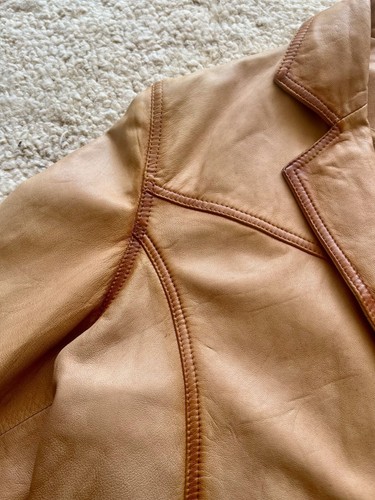 Bod & Christensen Leather Blazer Jacket Womens L Tan Single Button Pockets Y2K - Picture 8 of 20