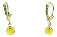 9 Ct Gold Fleur De Lys Leverback Earrings With Dangly Amber Beads 9 Ct Gold Fleur De Lys Leverback Earrings With Dangly Amber Beads