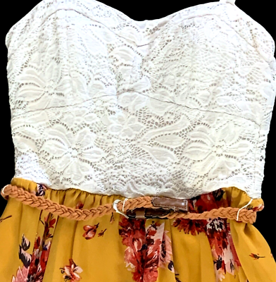 A.U.W. Sleeveless Maxi Dress Lace Ivory Top Mustard Floral Bottom M #85H |  eBay