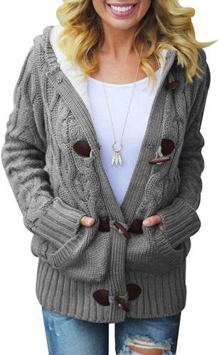 Actloe Women Front Button Hooded 