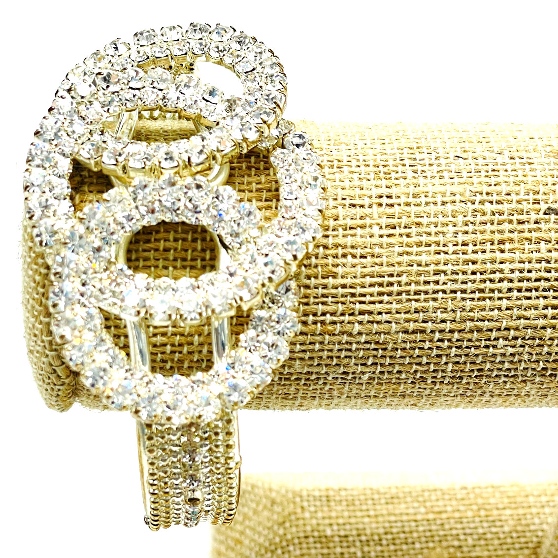 Interlocking Ring Clamper Bracelet Rhinestone Stu… - image 1