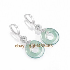 Boucles d'oreilles anneau jade bleu eau jade Birmanie naturel qualité A incrustation argent S925