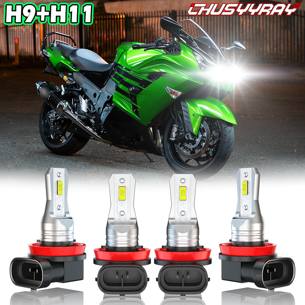 leb☺︎ 4x Fits Kawasaki ZX1000 Ninja ZX10R 2006-2010 H9 & H11 LED