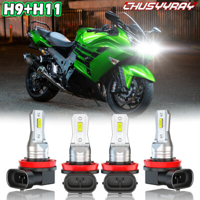 4x Fits Kawasaki ZX1000 Ninja ZX10R 2006-2010 H9 & H11 LED Headlight Combo Bulbs