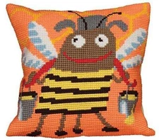 EASY COLLECTION D ART CUSHION NEEDLEPOINT KIT MR BIZZ BUMBLE BEE 16" X 16" NEW