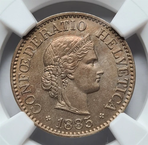 SWITZERLAND 10 rappen 1885 B NGC MS 64 UNC Toned Helvetia Bern Nickel Wreath
