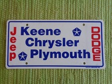 Vintage Keene Chrysler Plymouth Dodge Jeep Dealer License Plate Nh Tag