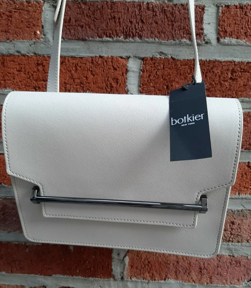 NWT Botkier NYC LENNOX Box Textured Leather Crossbody Dove White Gray Tag $248 - Image 2 of 4