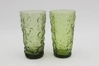 2 Anchor Hocking Lido Milano Avocado Green Drinking Glass Tumblers Vintage 5.5"