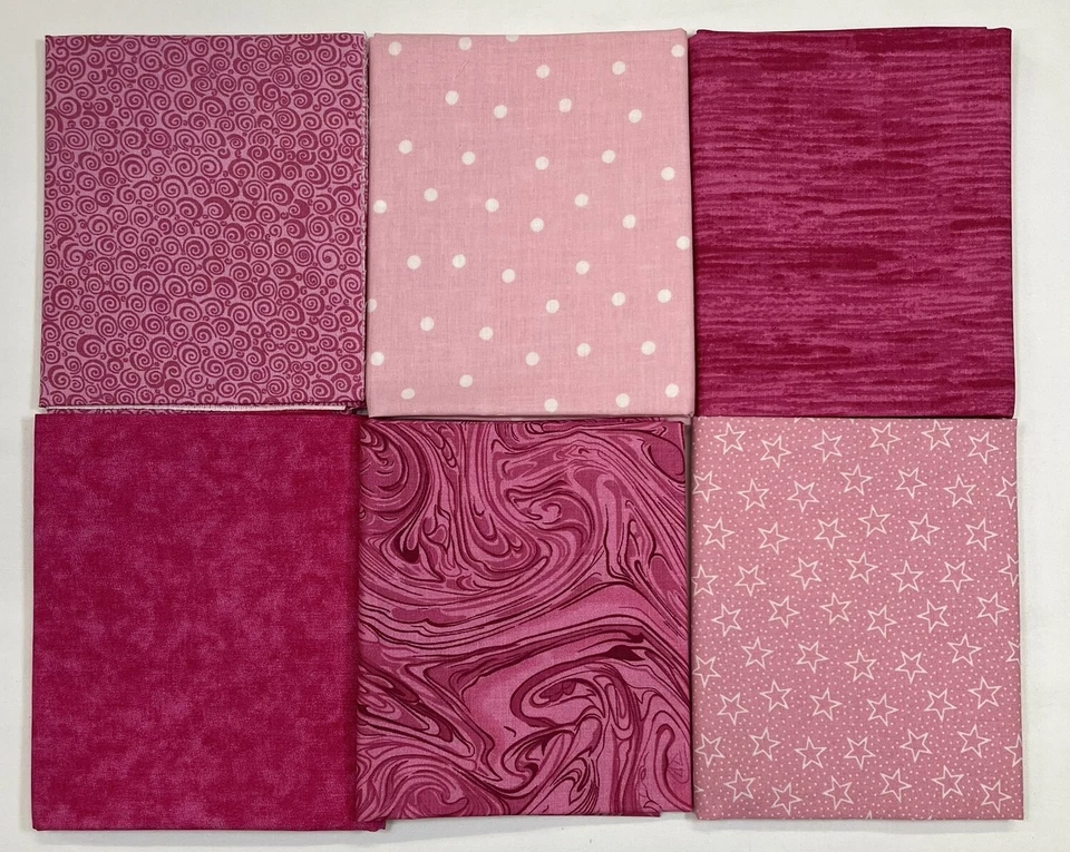 MARSHALL DRY GOODS Pink ~ 6 Fat Quarter Cotton Fabric Bundle ~ Quilters Blender