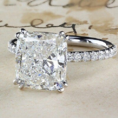 Full White Simulated Diamond Lovely 3.45Ct Cushion Cut Engagement Silver Ring