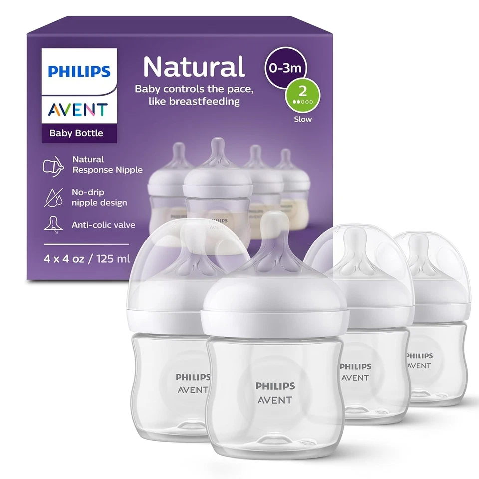 Natural Response Baby Bottles Set - 4oz Philips Bottles with No-Drip Nipples - Image 3 of 4