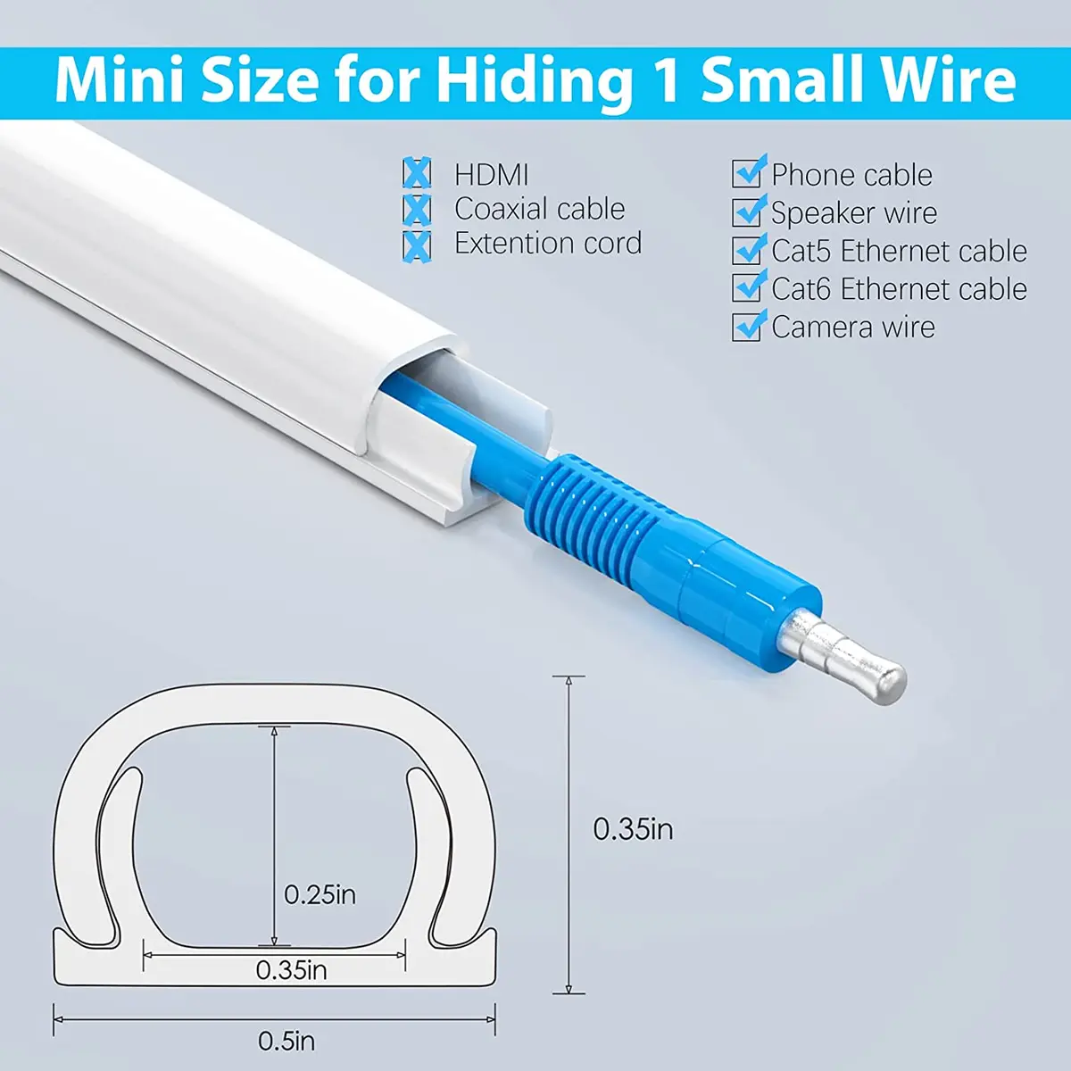 Single Cord Cover, YECAYE 125 Wire Concealer Hide Cable on Wall