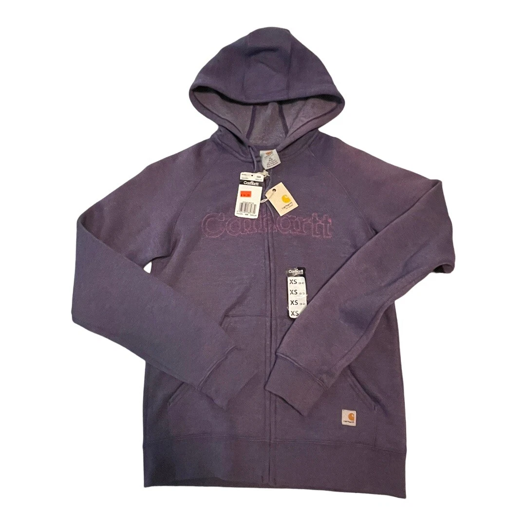 Carhartt Womenu0026#039;s XS Full Zip Fleece Hoodie Jacket EUC Cursive Spellout  Lavender | eBay