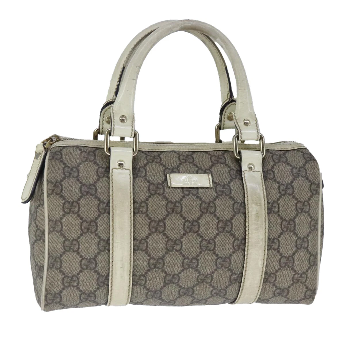 Sac à main GUCCI GG Supreme PVC cuir beige blanc or authentique ar13008