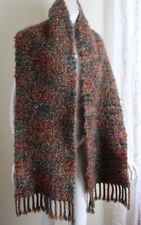ESTATE Amazing Super Fluffy A HUGE SCARF Orange Green Loopy Wool Shawl Wrap