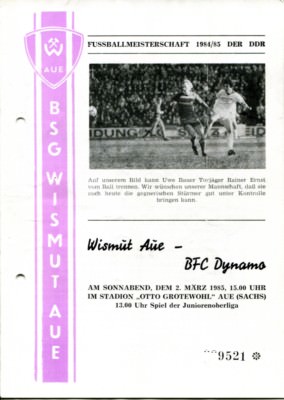 Programmheft Wismut Aue - BFC Dynamo Fußballmeisterschaft 1984/85 /141