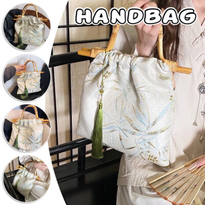 Jacquard Chinese Bag Hanfu Cheongsam Bamboo Handle Handbag Cloth Wrist Purse