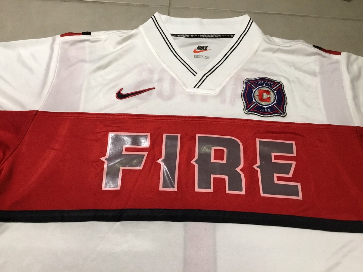 VTG 90s MLS CHICAGO FIRE Nike Sz XL JORGE CAMPOS #1 Soccer white