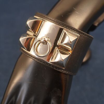 HERMES Black Noir Leather CDC COLLIER DE CHIEN Cuff Bracelet HERMES Black Noir Leather CDC COLLIER DE CHIEN Cuff Bracelet