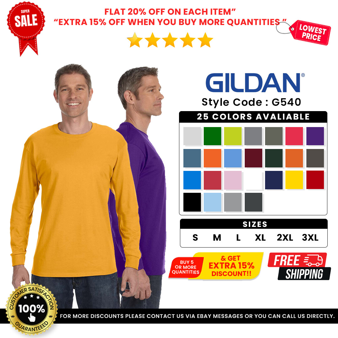 Gildan G540 Men's Heavy Cotton Preshrunk Tshirt Long Sleeve Gildan G540 Men's Heavy Cotton Preshrunk Tshirt Long Sleeve