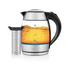 Chefman 1.8L Electric Glass Kettle + Tea Infuser, Refurbished w/ Box Damage