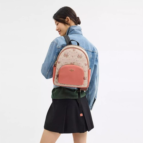 Mochila Coach CAS40 Court nueva con etiquetas en lona exclusiva con cuero estampado floral $450 - Imagen 5 de 16
