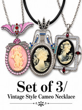 Set of 3 Lady Pink Angel Cameo Vintage Style Dangle Pendant Chain Necklace New