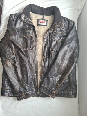 Vintage Levi Strauss Soft Faux Leather Dark Brown Jacket L -read description 