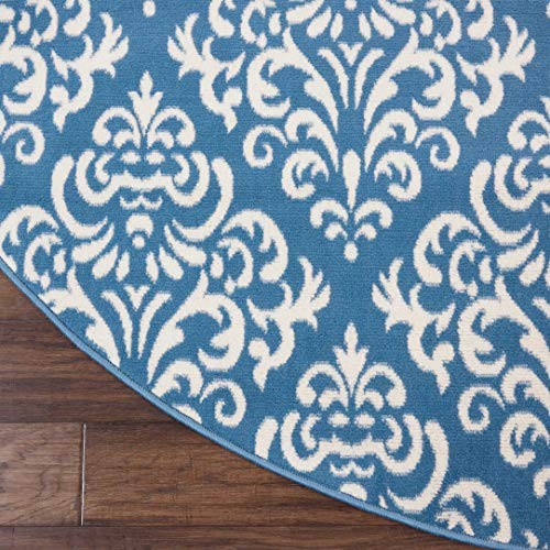 Grafix Damask Blue 8' x Round Area Rug, Easy Cleaning, Non Shedding, Bed - Picture 6 of 7