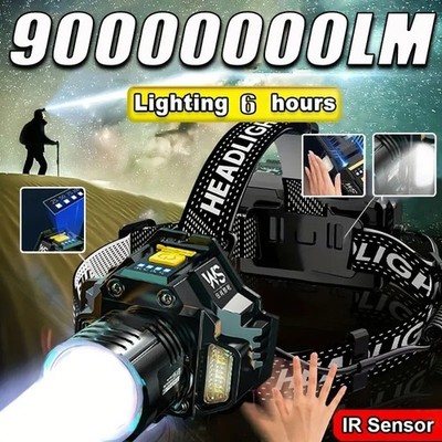Rechargeable LED Headlamp Motion Sensor COB Headlight Fishing Camping Lamp 