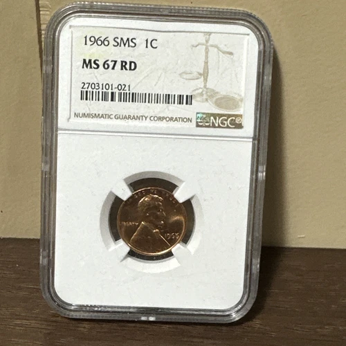 1966 SMS 1C Lincoln Cent NGC MS67 RD.  (E15) 