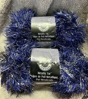 Loops & Threads Metallic Fur Eyelash Yarn Midnight Moon Blue Silver Set of Two