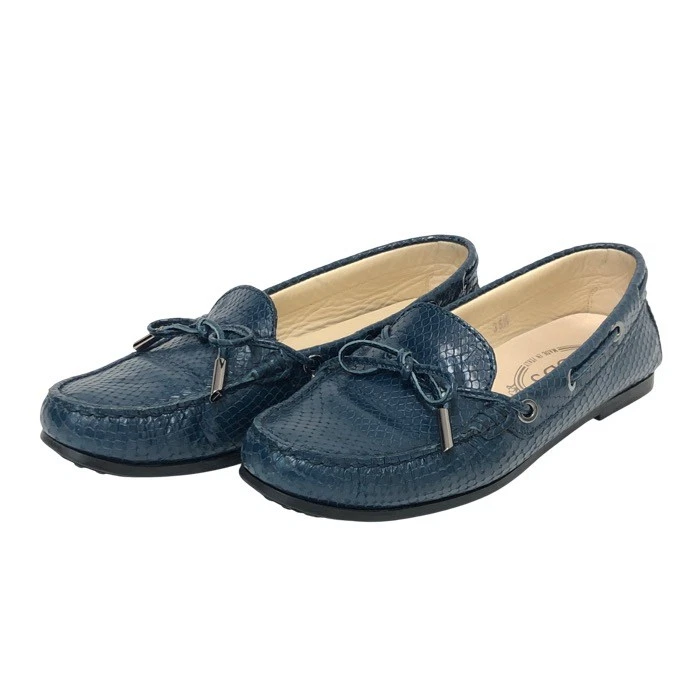 TOD’S TOD'S Scarpe da Guida Mocassini a Nastro in Goffrato Pelle Blu Taglia 35 5 (Equivalente a t