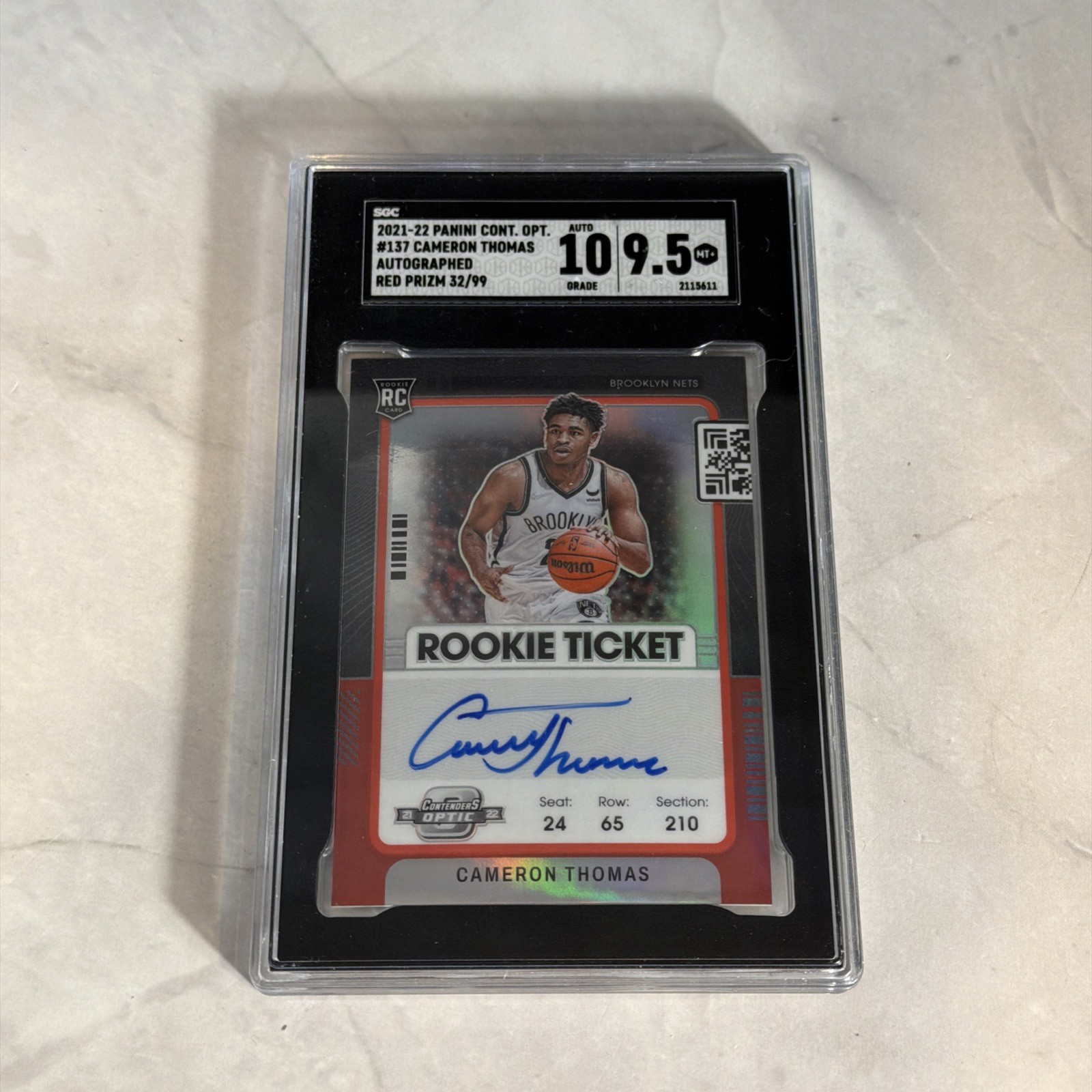 2021-22 Panini Contenders Optic CAMERON THOMAS #137 Rookie Ticket /99 SGC 9.5