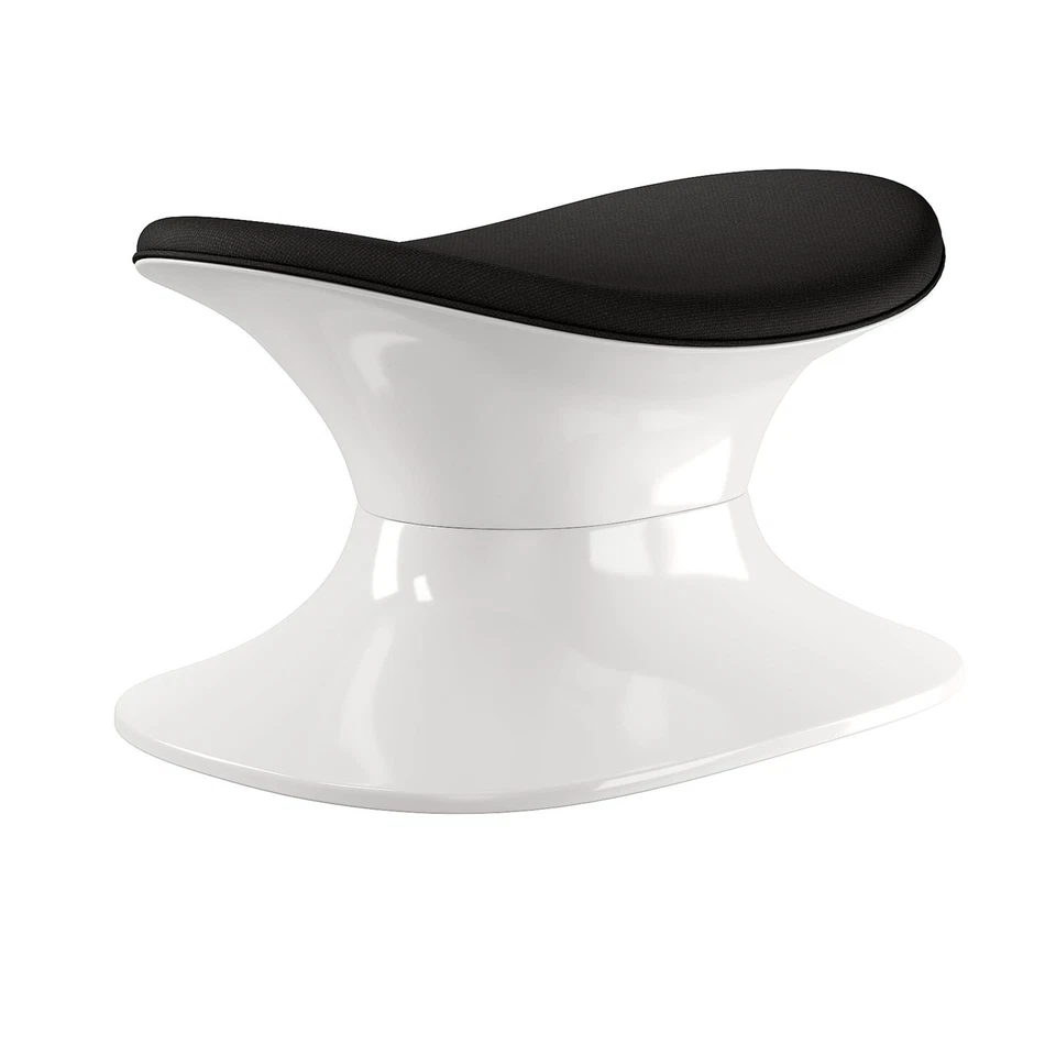 Reposapiés otomano Contempo de lana y fibra de vidrio blanco y negro de 21" Foto 3 de 4